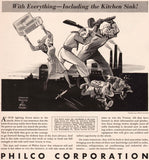Vintage magazine ad PHILCO CORPORATION 1943 Eric Godal WWII art Hitler Hirohito