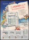 Vintage magazine ad PHILCO REFRIGERATOR 1948 with Alice in Wonderland pictured
