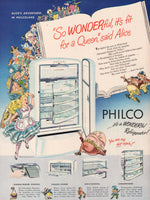 Vintage magazine ad PHILCO REFRIGERATOR 1948 with Alice in Wonderland pictured