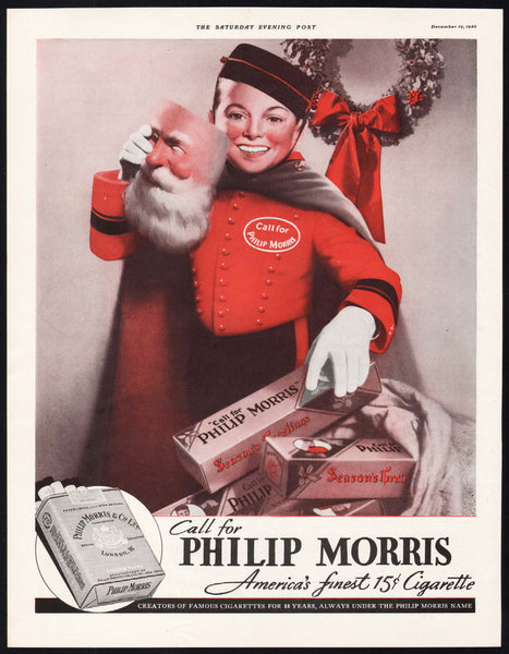 Vintage magazine ad PHILIP MORRIS cigarettes 1936 Johnny with Santa Claus mask