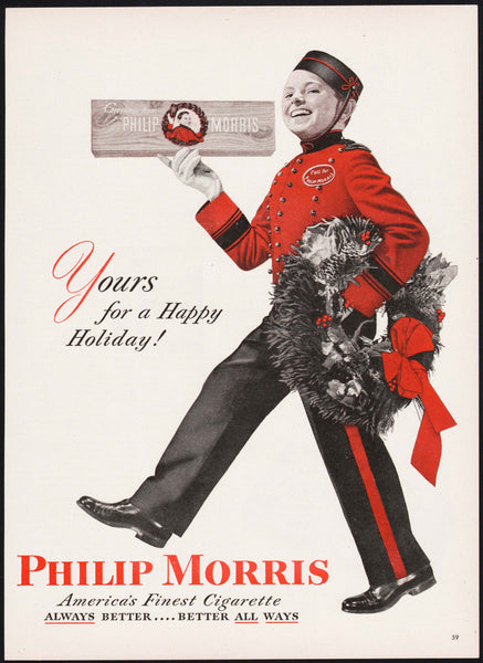 Vintage magazine ad PHILIP MORRIS cigarettes from 1946 large Johnny pictured