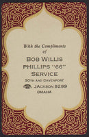 Vintage playing card PHILLIPS 66 gas and oil Bob Willis Service Omaha Nebraska