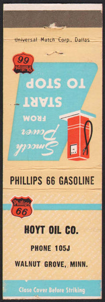 Vintage matchbook cover PHILLIPS 66 GASOLINE Hoyt Oil Co Walnut Grove Minnesota