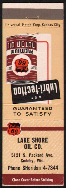 Vintage matchbook cover PHILLIPS 66 can pictured Lake Shore Oil Co Cudahy Wisconsin