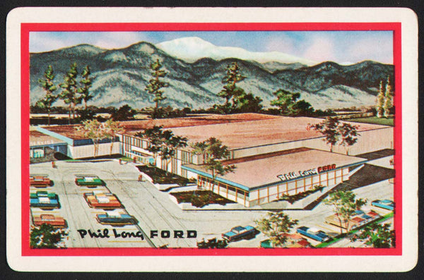 Vintage playing card PHIL LONG FORD dealership pictured red border Colorado Springs