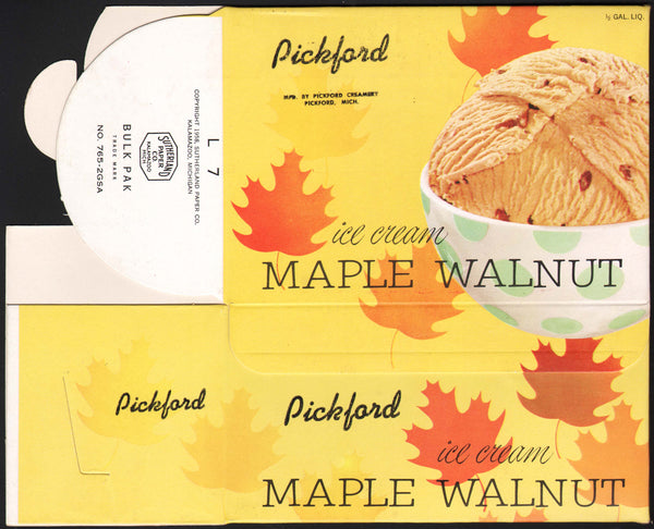 Vintage box PICKFORD Ice Cream Maple Walnut dated 1958 Pickford Michigan unused