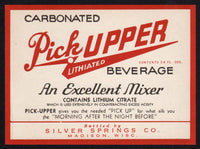 Vintage soda pop bottle label PICK UPPER LITHIATED Madison Wisconsin unused