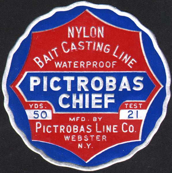 Vintage label PICTROBAS CHIEF fishing line Webster New York new old stock n-mint+