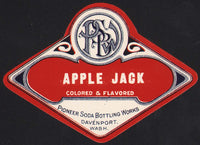 Vintage soda pop bottle label PSBW APPLE JACK Pioneer Davenport Washington n-mint