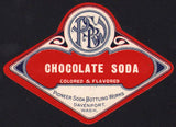 Vintage soda pop bottle label PSBW CHOCOLATE SODA Pioneer Davenport Washington