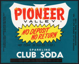 Vintage soda pop bottle label PIONEER VALLEY CLUB SODA Northampton Mass n-mint+