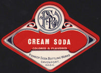 Vintage soda pop bottle label PSBW CREAM SODA Pioneer Davenport Washington n-mint