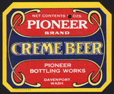 Vintage soda pop bottle label PIONEER BRAND CRÈME BEER Davenport Washington n-mint