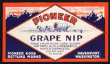 Vintage soda pop bottle label PIONEER GRAPE NIP Davenport Washington unused