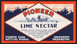 Vintage soda pop bottle label PIONEER LIME NECTAR Davenport Washington unused