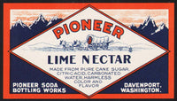 Vintage soda pop bottle label PIONEER LIME NECTAR Davenport Washington unused