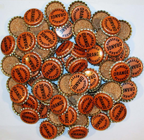 Soda pop bottle caps Lot of 100 PIONEER ORANGE cork lined unused new old stock