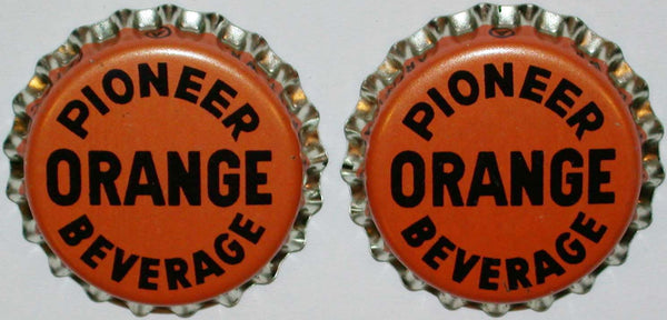 Soda pop bottle caps PIONEER ORANGE Lot of 2 cork lined unused new old stock