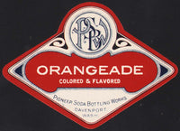 Vintage soda pop bottle label PSBW ORANGEADE Pioneer Davenport Washington n-mint