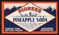 Vintage soda pop bottle label PIONEER PINEAPPLE Davenport Washington n-mint+
