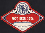 Vintage soda pop bottle label PSBW ROOT BEER SODA Pioneer Davenport Washington