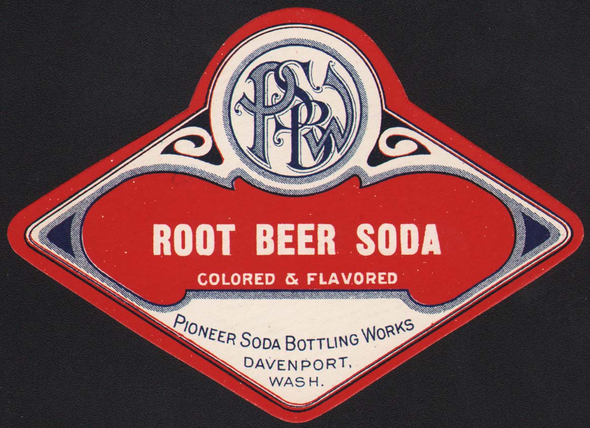 Vintage soda pop bottle label PSBW ROOT BEER SODA Pioneer Davenport Wa