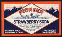 Vintage soda pop bottle label PIONEER STRAWBERRY Davenport Washington unused
