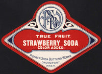 Vintage soda pop bottle label PSBW STRAWBERRY SODA Pioneer Davenport Washington