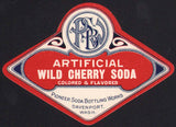 Vintage soda pop bottle label PSBW WILD CHERRY SODA Pioneer Davenport Washington