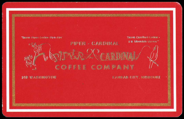 Vintage playing card PIPER CARDINAL COFFEE red background Kansas City Missouri