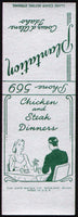 Vintage matchbook cover PLANTATION steaks Coeur d'Alene Idaho salesman sample