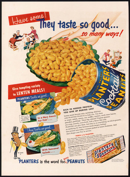 Vintage magazine ad PLANTERS COCKTAIL PEANUTS 1953 featuring Mr Peanut