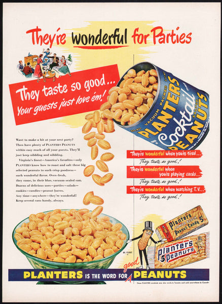 Vintage magazine ad PLANTERS PEANUTS from 1951  Mr Peanut Wonderful for Parties