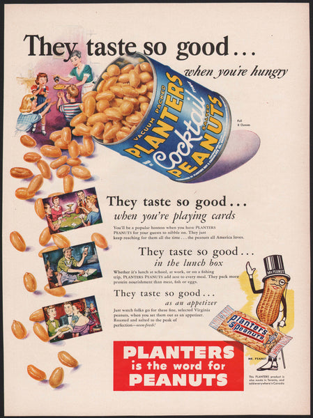 Vintage magazine ad PLANTERS PEANUTS from 1950 The taste so good Mr Peanut pictured