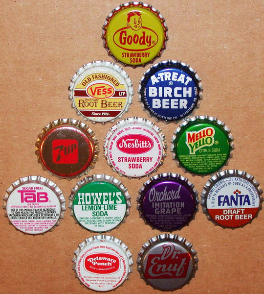 Vintage soda pop bottle caps 12 DIFFERENT plastic lined mix #12 new old stock