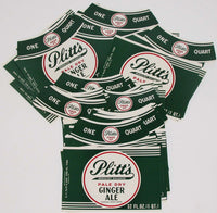 Vintage soda pop bottle labels PLITTS GINGER ALE Lot of 50 York PA unused n-mint+