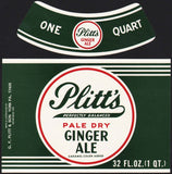Vintage soda pop bottle label PLITTS GINGER ALE York PA new old stock n-mint+