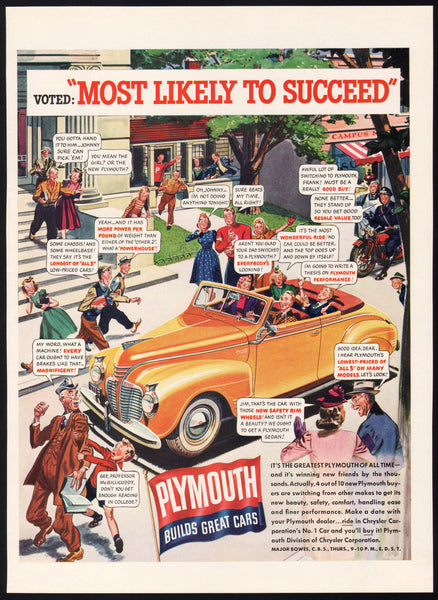 Vintage magazine ad PLYMOUTH AUTOMOBILE 1941 Chrysler Most Likely to Succeed