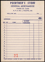 Vintage receipt POERTNERS STORE 1960s Pacific and Hollow Missouri unused n-mint+