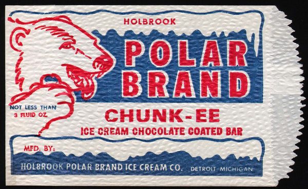 Vintage bag POLAR BRAND CHUNK EE bear pictured Holbrook Ice Cream Detroit Michigan
