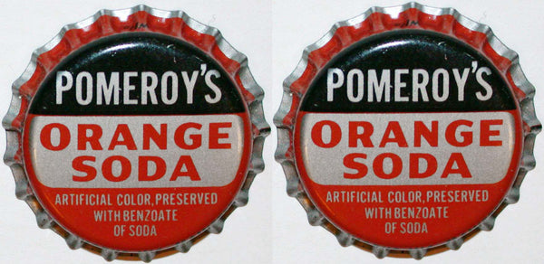 Soda pop bottle caps POMEROYS ORANGE Lot of 2 cork lined unused new old stock