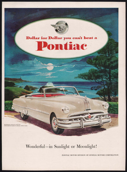 Vintage magazine ad PONTIAC automobiles 1951 Sunlight or Moonlight convertible