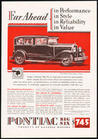 Vintage magazine ad PONTIAC BIG SIX from 1929 indian logo and 4 Door Sedan pics
