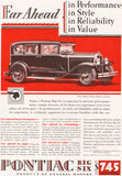 Vintage magazine ad PONTIAC BIG SIX from 1929 indian logo and 4 Door Sedan pics