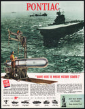 Vintage magazine ad PONTIAC from 1944 Where Victory Starts carrier and torpedo