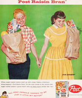 Vintage magazine ad POST RAISIN BRAN 1958 kids holding hands Dick Sargent art