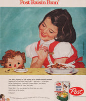 Vintage magazine ad POST RAISIN BRAN 1958 little girl with doll Dick Sargent art