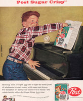 Vintage magazine ad POST SUGAR CRISP CEREAL 1958 Dick Sargent artwork boy piano