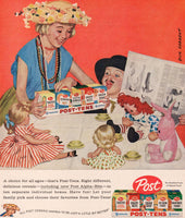 Vintage magazine ad POST CEREALS 1958 Dick Sargent art tea party Post Tens