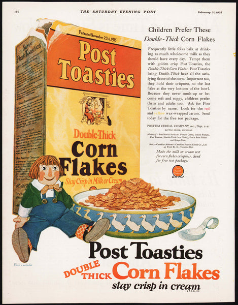 Vintage magazine ad POST TOASTIES Corn Flakes 1925 Raggedy Andy Fletcher art